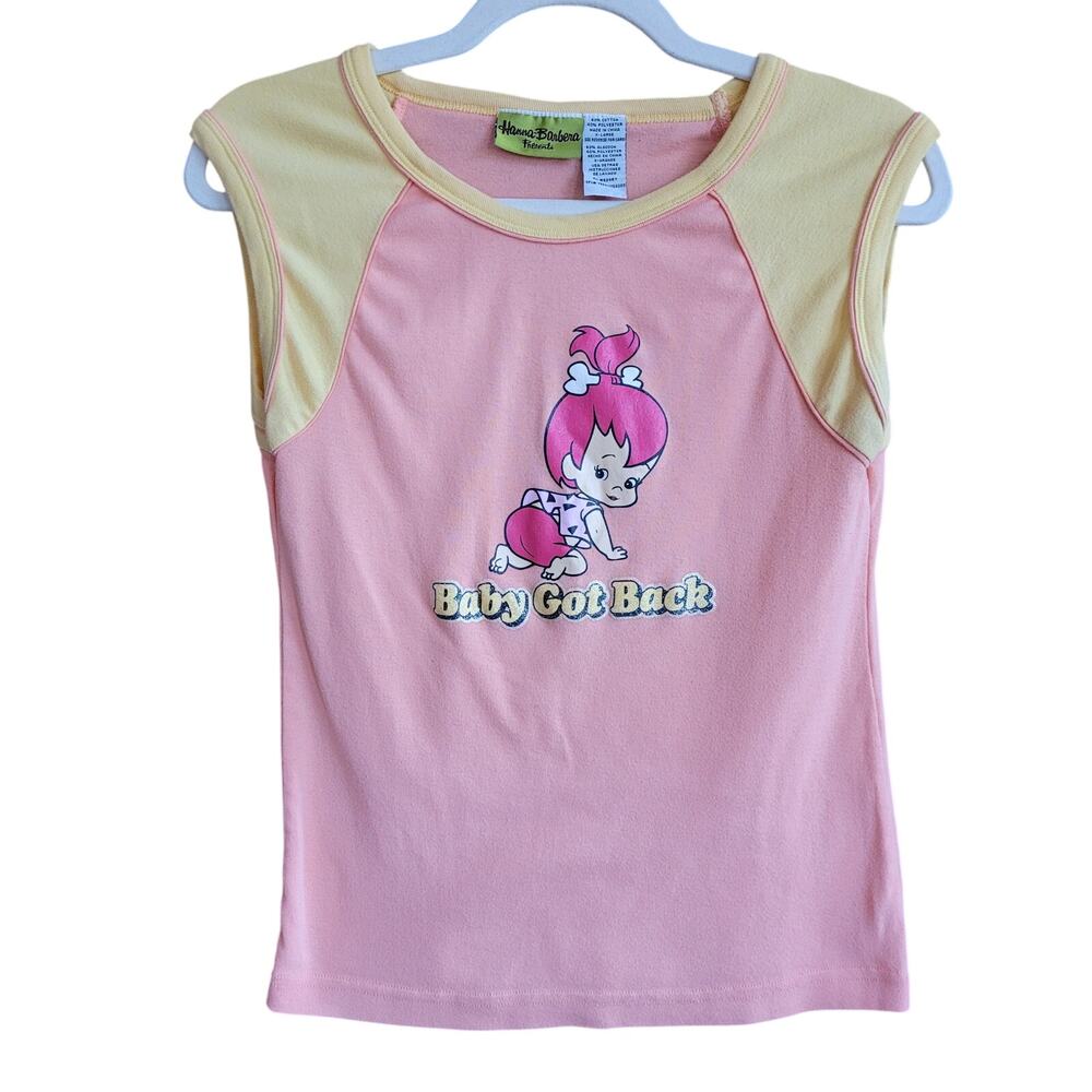 Youth Baby Got Back Pebbles Flintstones Tee Pink Yellow Pop Culture